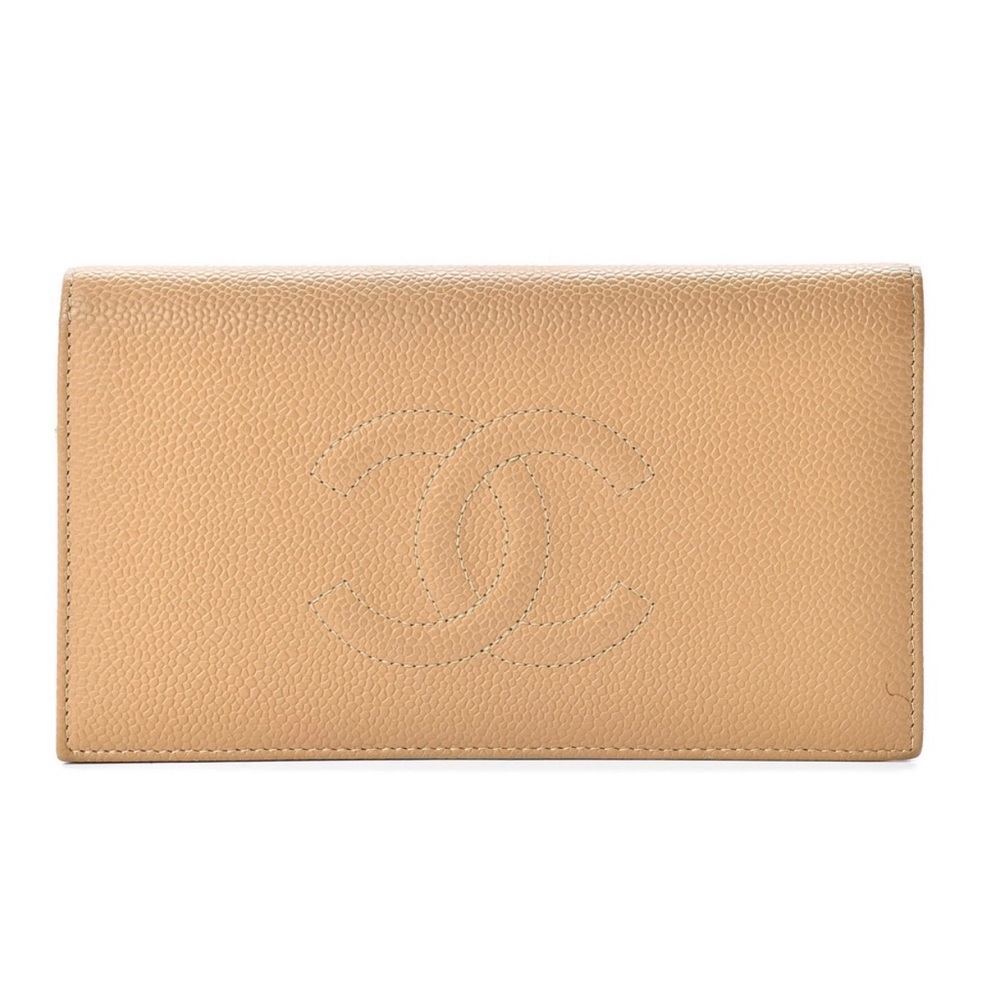 💛SOLD💛 Chanel Caviar Logo Long Wallet in Beige